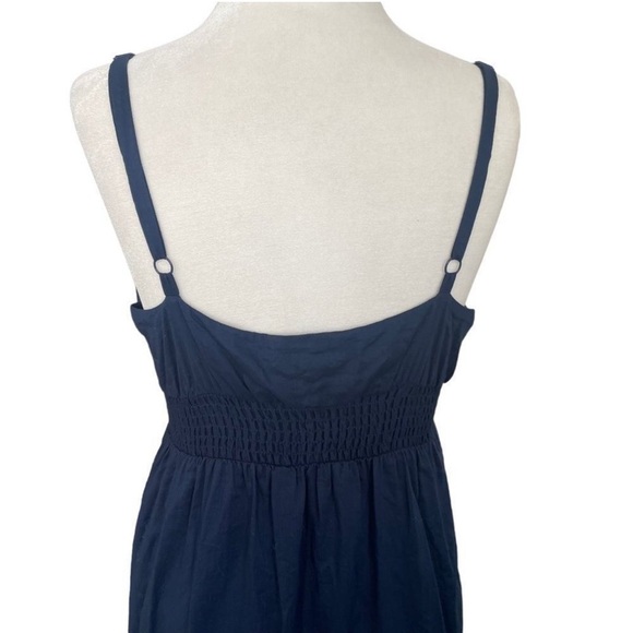 Gap Cotton Embroidered Floral Navy Blue White Spaghetti Strap Ruffle Maxi Dress - Picture 8 of 9